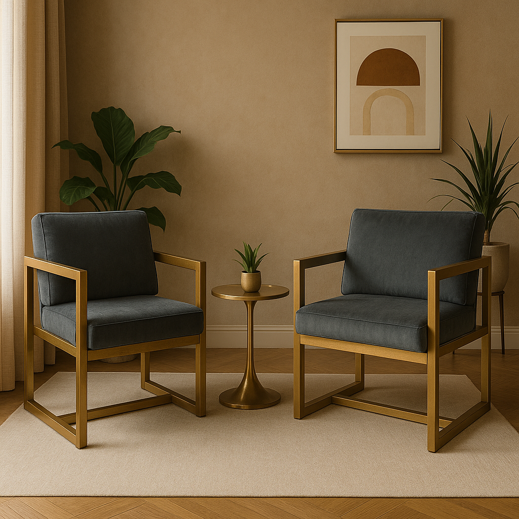 Alto Luxe Lounge Chair – Matte Gold Frame with Charcoal Upholstery